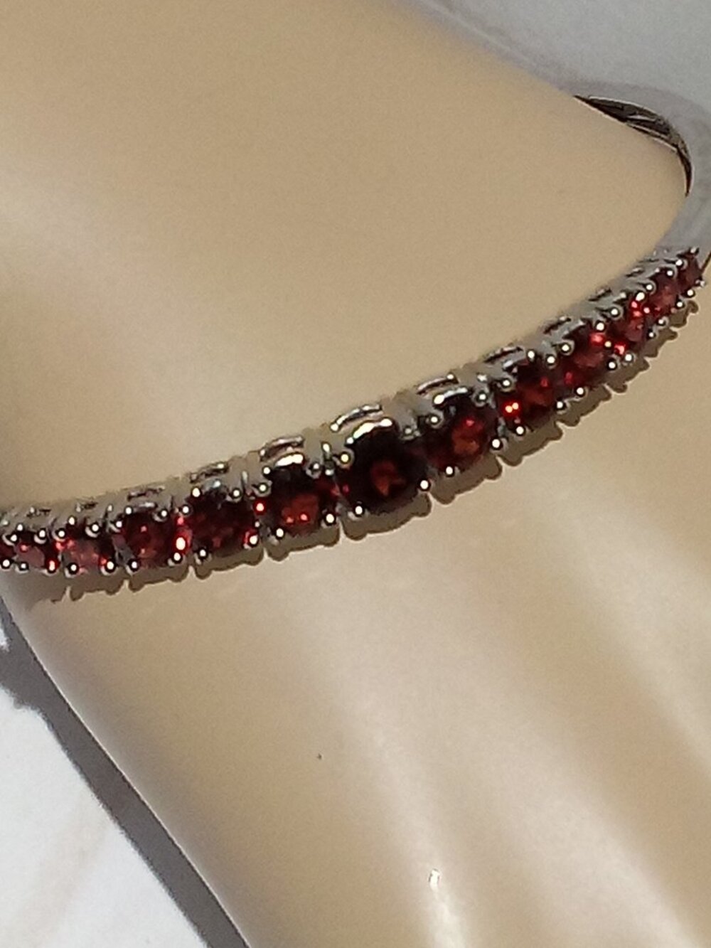925 Sterling Silver Ruby Red Stone Bangl Cuff Bracelet
